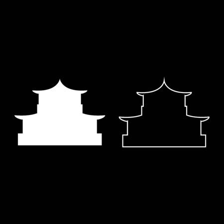 Chinese house silhouette Traditional Asian pagoda Japanese cathedral Facade icon outline set white color vector illustration flat style simple imageのイラスト素材