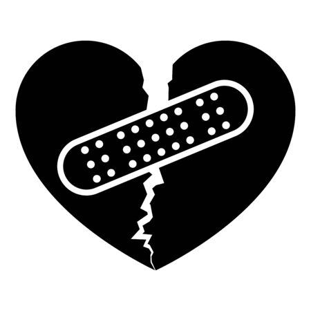 Heart with patch connecting two halves icon black color vector illustration flat style simple imageのイラスト素材