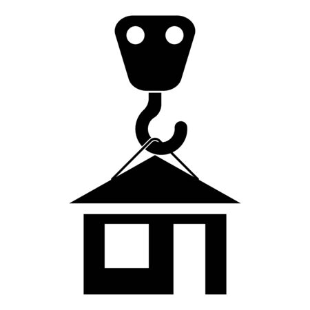 Crane hook lifts home Holds roof house icon black color vector illustration flat style simple imageのイラスト素材