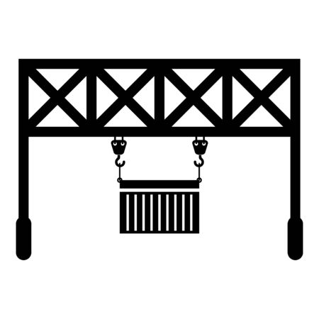 Port loader Railway crane with cargo container Lifting goods Logistic technology Terminal service icon black color vector illustration flat style simple imageのイラスト素材