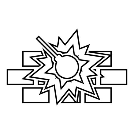 Working demolish machine on building construction Destroying brick wall with metal ball Wrecking house home concepting icon outline black color vector illustration flat style simple imageのイラスト素材