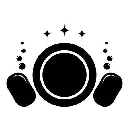 Dishwashing concept Clearing dishes Plate Washcloth Sponge Bubbles Clean kitchen idea icon black color vector illustration flat style simple imageのイラスト素材