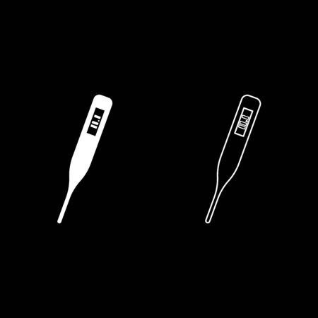 Medical electronic thermometers with digital display Temperature measuring Electric measure concept icon outline set white color vector illustration flat style simple imageのイラスト素材