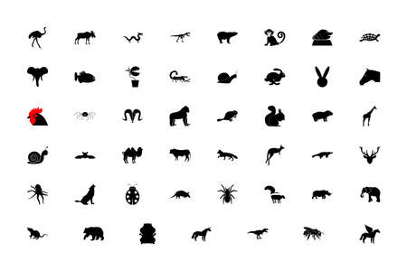 Wild animals black color set solid style vector illustrationのイラスト素材