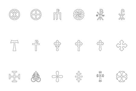 Religious cross black color set outline style vector illustrationのイラスト素材