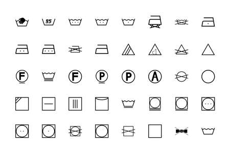 Wash sign Clothes care symbols black color set solid style vector illustrationのイラスト素材