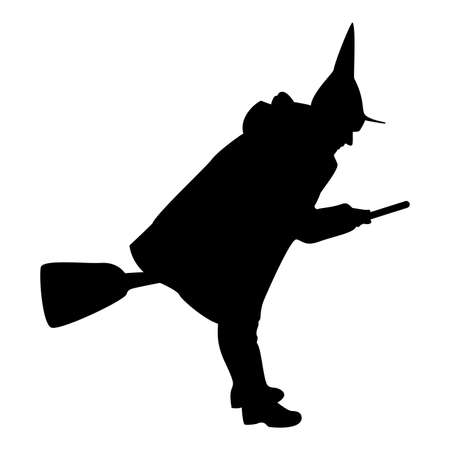 Silhouette fairy wizard witch flying on broom subject for halloween concept black color vector illustration flat style simple imageのイラスト素材