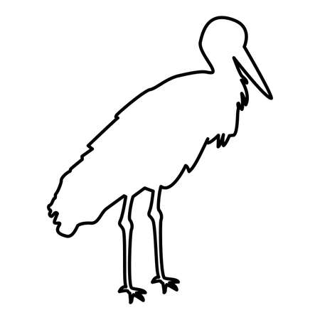 Stork Bird standing Crane Heron contour outline black color vector illustration flat style simple imageのイラスト素材