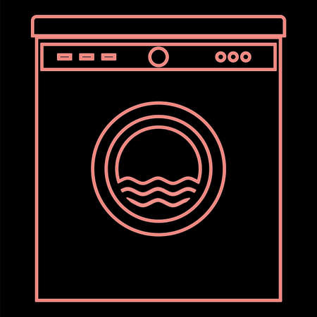 Neon washing machine it is the red color vector illustration flat style light imageのイラスト素材