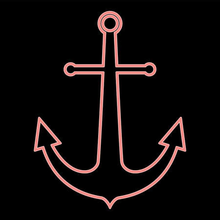 Neon marine anchor it is the red color vector illustration flat style light imageのイラスト素材