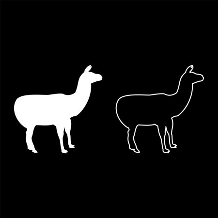 Alpaca Llama Lama Guanaco silhouette white color vector illustration solid outline style simple imageのイラスト素材
