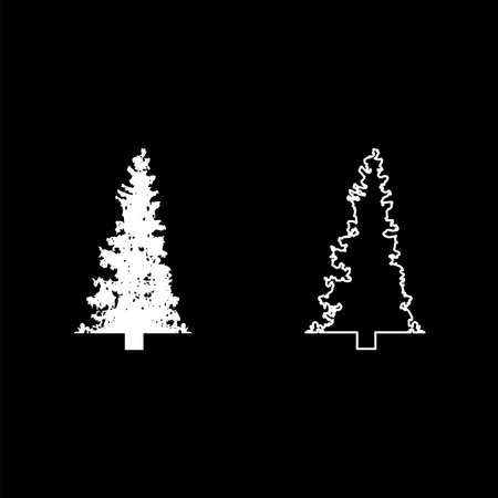 Fir tree Christmas Coniferous Spruce Pine forest Evergreen woods Conifer silhouette white color vector illustration solid outline style simple imageのイラスト素材