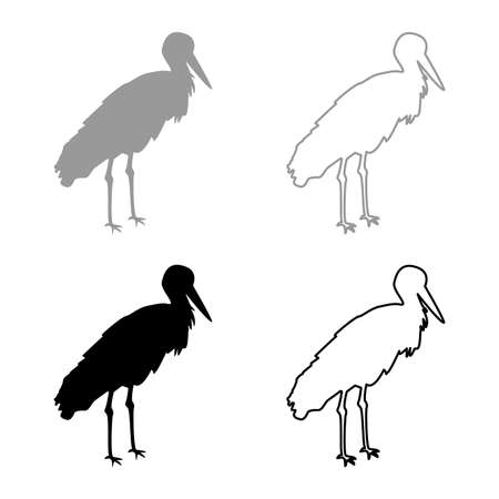 Stork Bird standing Crane Heron silhouette grey black color vector illustration solid outline style simple imageのイラスト素材