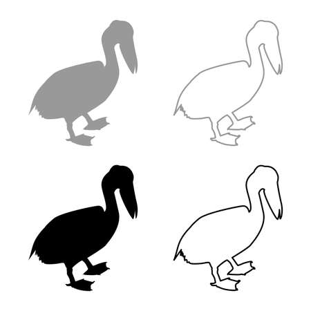 Pelican bird Seabird Waterbird silhouette grey black color vector illustration solid outline style simple imageのイラスト素材