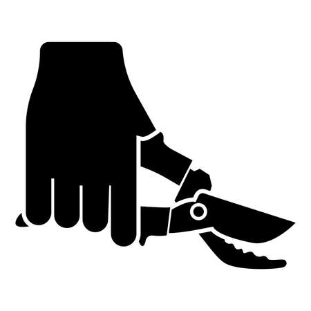 Secateur in hand garden pruner pruning shears Clippers Hand scissors Manual cutting use tool icon black color vector illustration flat style simple imageのイラスト素材