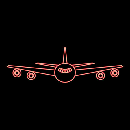 Neon airplane red color vector illustration flat style light imageのイラスト素材