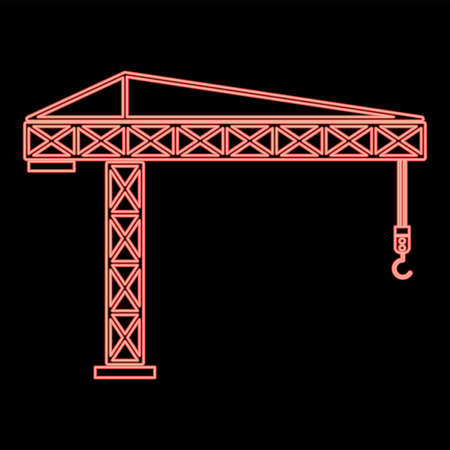 Neon building crane red color vector illustration flat style light imageのイラスト素材