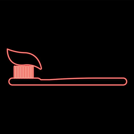 Neon tooth paste and brush red color vector illustration flat style light imageのイラスト素材
