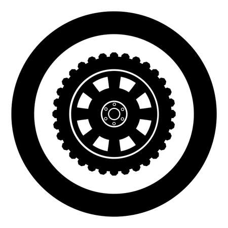 Car wheel Tire icon in circle round black color vector illustration solid outline style simple imageのイラスト素材