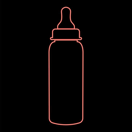 Neon baby bottle symbol red color vector illustration flat style light imageのイラスト素材