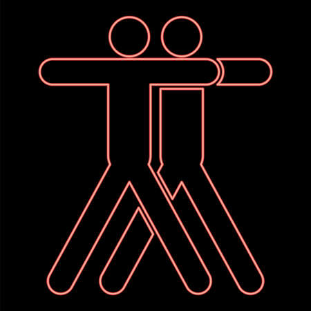 Neon two people embracing icon black color in circle outline vector illustration red color vector illustration flat style light imageのイラスト素材