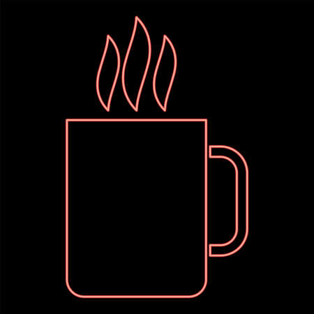 Neon cup with hot drink icon black color in circle outline vector illustration red color vector illustration flat style light imageのイラスト素材
