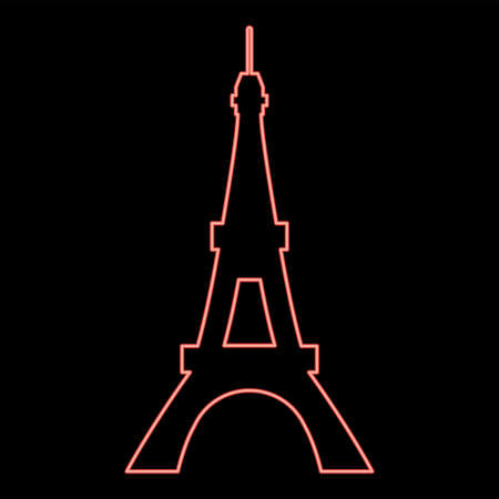 Neon eiffel tower red color vector illustration flat style light imageのイラスト素材