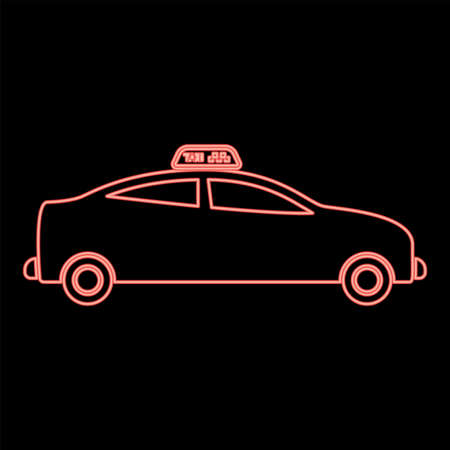 Neon taxi red color vector illustration flat style light imageのイラスト素材