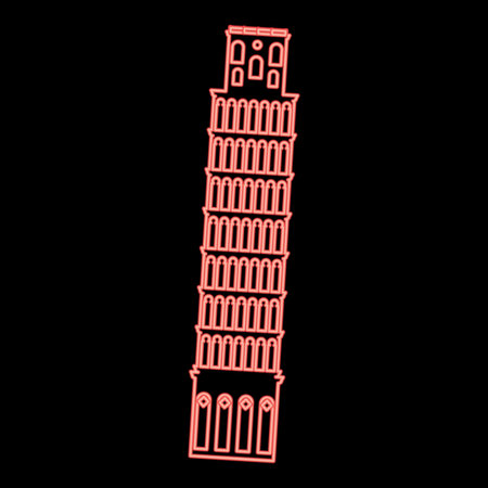 Neon pisa tower red color vector illustration flat style light imageのイラスト素材