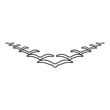 Flock of birds flying in the sky in wedge key Leadership concept Migration silhouette contour outline icon black color vector illustration flat style simple imageのイラスト素材