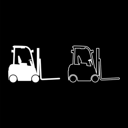 Forklift Loader Fork lift warehouse truck silhouette icon white color vector illustration flat style simple image setのイラスト素材
