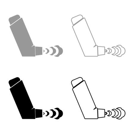 Hand Inhaler spray for treatment asthma cough relief concept Inhalation allergic patient set icon grey black color vector illustration image simple flat style solid fill outline contour line thinのイラスト素材