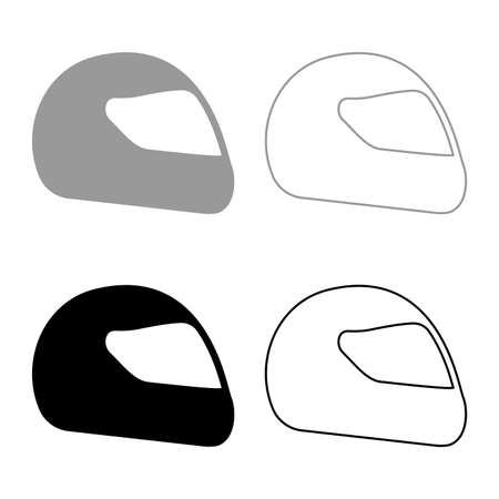 Helmet motorcycle racing sport set icon grey black color vector illustration image simple flat style solid fill outline contour line thinのイラスト素材