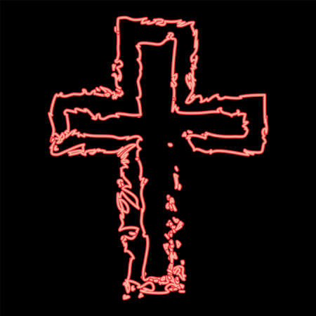 Neon cross red color vector illustration image flat style lightのイラスト素材