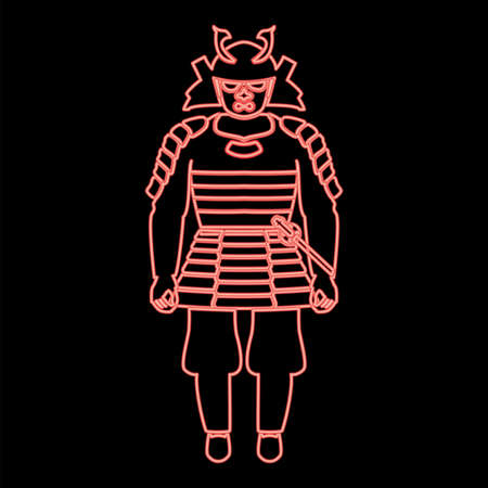 Neon samurai japan warrior red color vector illustration image flat style lightのイラスト素材