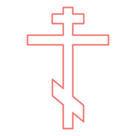 Neon cross eight-pointed of greek-catholic orthodox red color vector illustration image flat style lightのイラスト素材