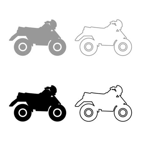 Quad bike ATV moto for ride racing all terrain vehicle set icon grey black color vector illustration image simple solid fill outline contour line thin flat styleのイラスト素材