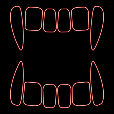 Neon vampire's teeths red color vector illustration image flat style lightのイラスト素材