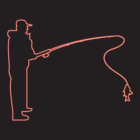 Neon fisherman red color vector illustration image flat style lightのイラスト素材