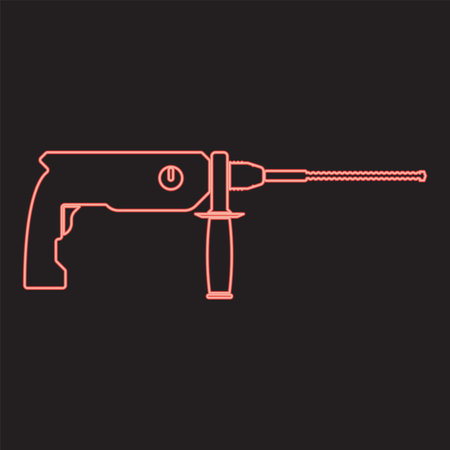 Neon rotary hammer demolition red color vector illustration image flat style lightのイラスト素材