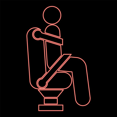 Neon man on car seat using car belt for safety human with safety belt stick car concept icon red color vector illustration image flat style lightのイラスト素材