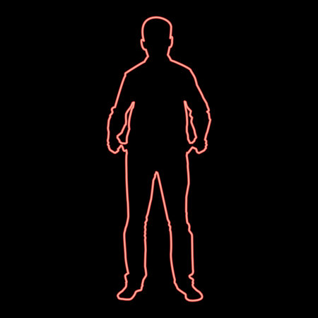 Neon man took out his empty pockets businessman has not money silhouette concept icon red color vector illustration image flat style lightのイラスト素材