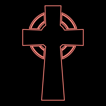 Neon celtic cross red color vector illustration image flat style lightのイラスト素材