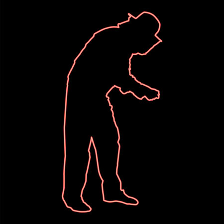 Neon beekeeper in protective outfit clothing with hat with grid of bee stings collects honey Beekeeper beemaster apiarist in apiary taking honey red color vector illustration image flat style lightのイラスト素材