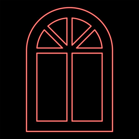 Neon window frame semi-round at the top Arch window red color vector illustration image flat style lightのイラスト素材