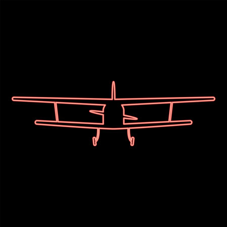 Neon airplane view with front Light aircraft civil Flying machine red color vector illustration image flat style lightのイラスト素材