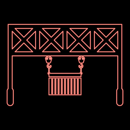 Neon port loader Railway crane with cargo container Lifting goods Logistic technology Terminal service icon black color vector illustration flat style simple image red color vector illustration image flat style lightのイラスト素材