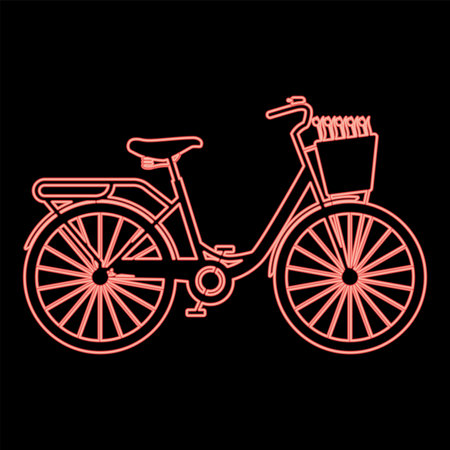 Neon bicycle with basket and flowers tulips red color vector illustration image flat style lightのイラスト素材