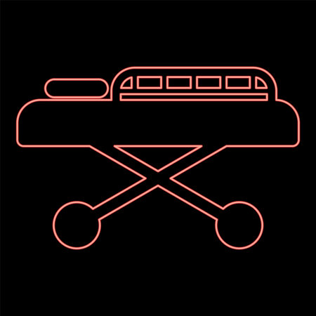 Neon medical bed Couch patient Hospital gurney intensive care red color vector illustration image flat style lightのイラスト素材