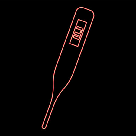 Neon medical electronic thermometers with digital display Temperature measuring Electric measure concept red color vector illustration image flat style lightのイラスト素材